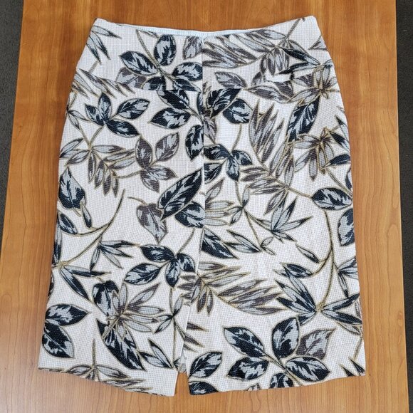 J. Crew Gold Foil Cream Green Leaf Print Cotton Pencil Skirt - 6 - Picture 5 of 12